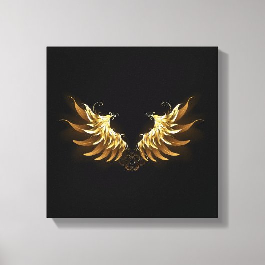 Golden Angel Wings op zwarte achtergrond Canvas Afdruk (Voorkant)