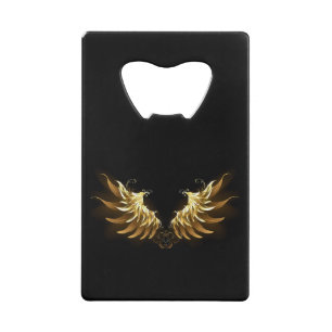 Golden Angel Wings op zwarte achtergrond Creditkaart Flessenopener