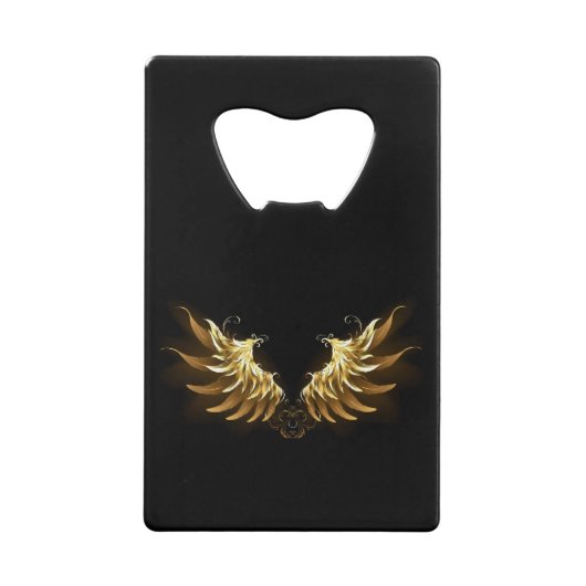 Golden Angel Wings op zwarte achtergrond Creditkaart Flessenopener (Voorkant)