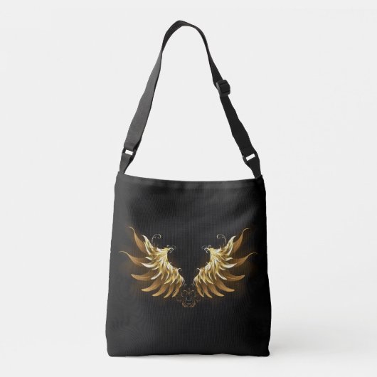 Golden Angel Wings op zwarte achtergrond Crossbody Tas (Achterkant)