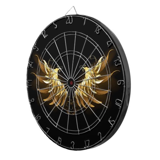 Golden Angel Wings op zwarte achtergrond Dartbord (Voorkant Rechts)