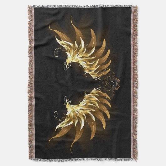 Golden Angel Wings op zwarte achtergrond Deken (Voorkant Verticaal)