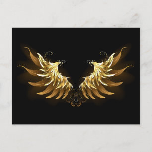 Golden Angel Wings op zwarte achtergrond Feestdagenkaart
