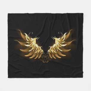 Golden Angel Wings op zwarte achtergrond Fleece Deken