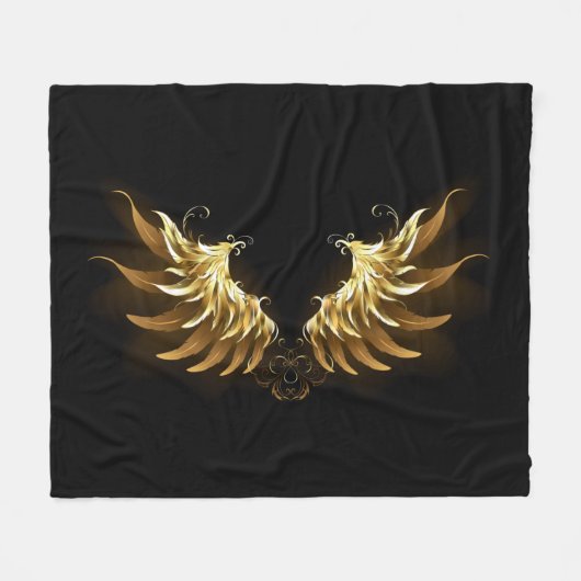 Golden Angel Wings op zwarte achtergrond Fleece Deken (Voorkant (Horizontaal))