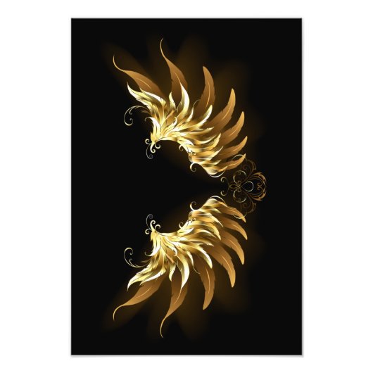 Golden Angel Wings op zwarte achtergrond Foto Afdruk (Voorkant)