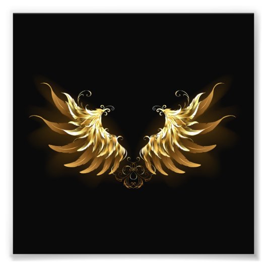 Golden Angel Wings op zwarte achtergrond Foto Afdruk (Voorkant)