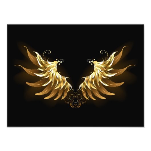 Golden Angel Wings op zwarte achtergrond Foto Afdruk (Voorkant)