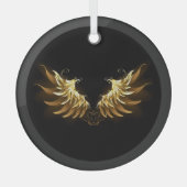 Golden Angel Wings op zwarte achtergrond Glas Ornament (Voorkant)