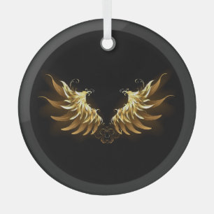 Golden Angel Wings op zwarte achtergrond Glas Ornament