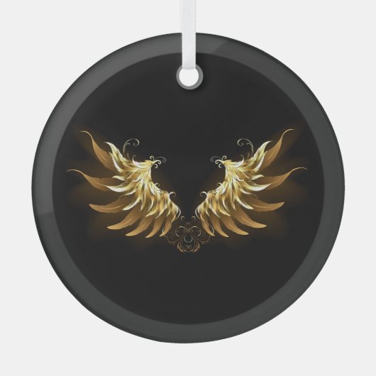 Golden Angel Wings op zwarte achtergrond Glas Ornament (Voorkant)