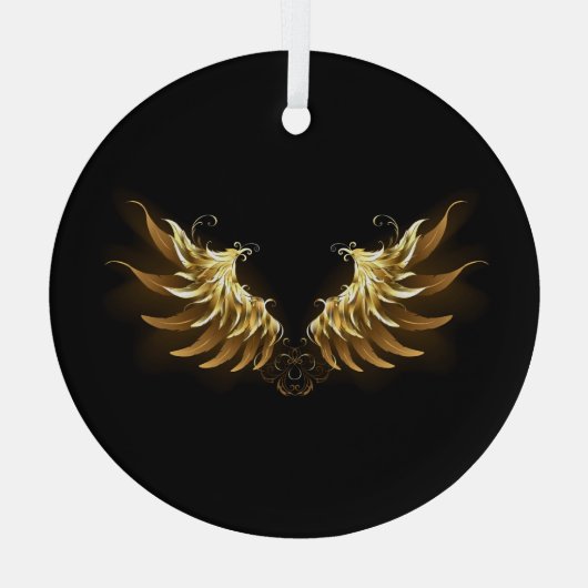 Golden Angel Wings op zwarte achtergrond Glas Ornament (Achterkant)