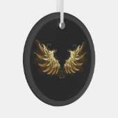 Golden Angel Wings op zwarte achtergrond Glas Ornament (Voorkant Rechts)
