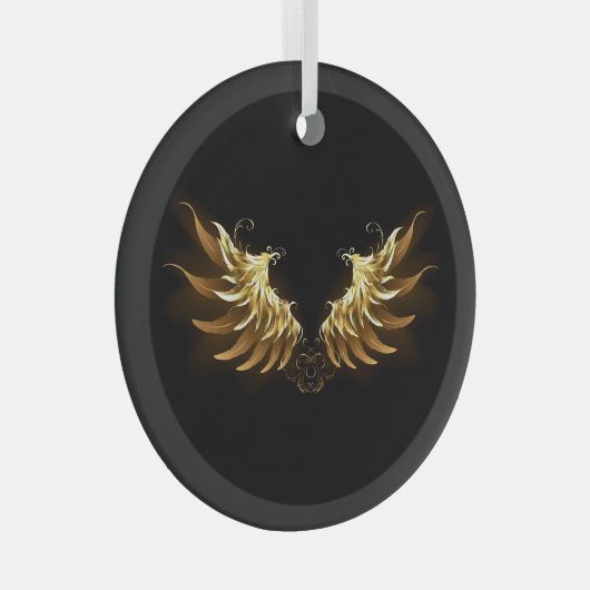 Golden Angel Wings op zwarte achtergrond Glas Ornament (Voorkant Rechts)