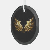 Golden Angel Wings op zwarte achtergrond Glas Ornament (Voorkant links)