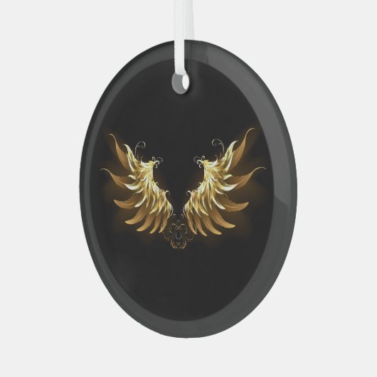 Golden Angel Wings op zwarte achtergrond Glas Ornament (Voorkant links)