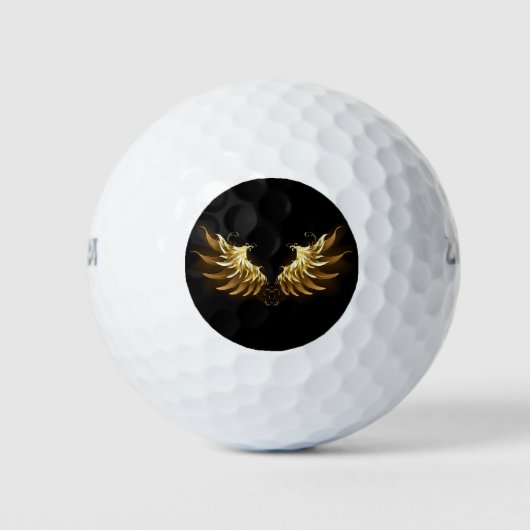 Golden Angel Wings op zwarte achtergrond Golfballen (Voorkant)