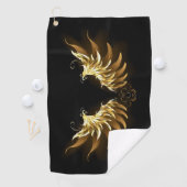 Golden Angel Wings op zwarte achtergrond Golfhanddoek (Insitu)
