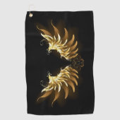 Golden Angel Wings op zwarte achtergrond Golfhanddoek (Voorkant)