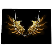 Golden Angel Wings op zwarte achtergrond Groot Cadeauzakje (Voorkant)