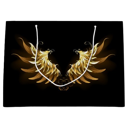 Golden Angel Wings op zwarte achtergrond Groot Cadeauzakje (Voorkant)