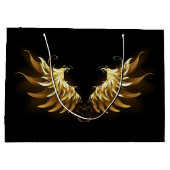 Golden Angel Wings op zwarte achtergrond Groot Cadeauzakje (Achterkant)