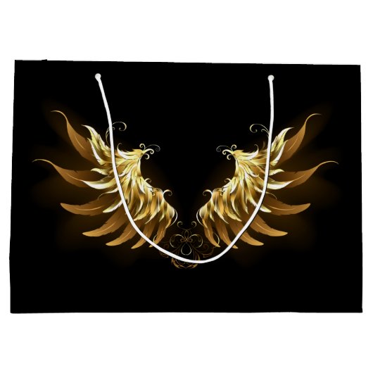 Golden Angel Wings op zwarte achtergrond Groot Cadeauzakje (Achterkant)