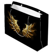 Golden Angel Wings op zwarte achtergrond Groot Cadeauzakje (Achterkant Gekanteld)
