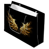 Golden Angel Wings op zwarte achtergrond Groot Cadeauzakje (Voorkant Gekanteld)