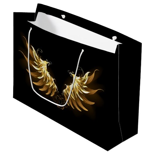 Golden Angel Wings op zwarte achtergrond Groot Cadeauzakje (Voorkant Gekanteld)