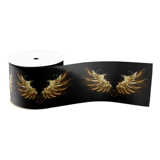 Golden Angel Wings op zwarte achtergrond Grosgrain Lint (Spoel)