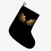Golden Angel Wings op zwarte achtergrond Grote Kerstsok (Voorkant (Hangend))
