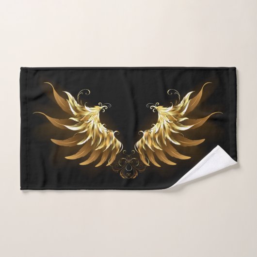 Golden Angel Wings op zwarte achtergrond Handdoek (Handdoek)