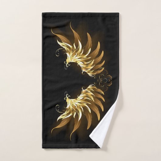 Golden Angel Wings op zwarte achtergrond Handdoek (Handdoek)