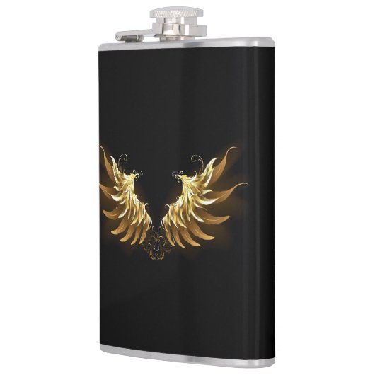 Golden Angel Wings op zwarte achtergrond Heupfles (Links)