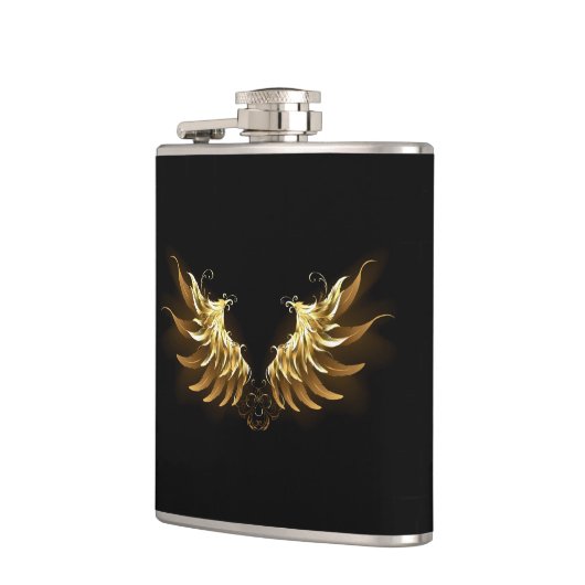 Golden Angel Wings op zwarte achtergrond Heupfles (Links)