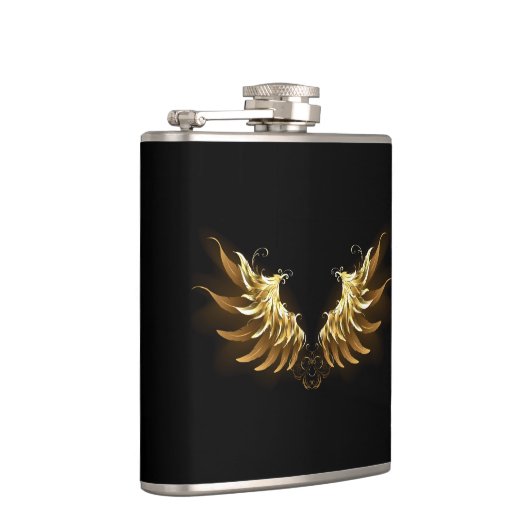 Golden Angel Wings op zwarte achtergrond Heupfles (Rechts)