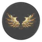 Golden Angel Wings op zwarte achtergrond Hockey Puck (Voorkant)