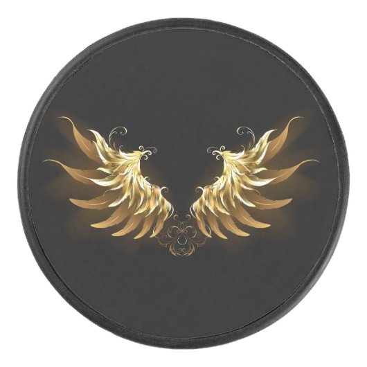 Golden Angel Wings op zwarte achtergrond Hockey Puck (Voorkant)