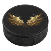 Golden Angel Wings op zwarte achtergrond Hockey Puck (3/4)