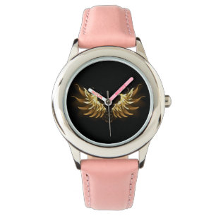 Golden Angel Wings op zwarte achtergrond Horloge