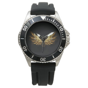 Golden Angel Wings op zwarte achtergrond Horloge