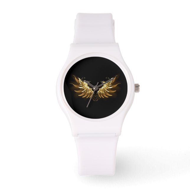Golden Angel Wings op zwarte achtergrond Horloge (Voorkant)