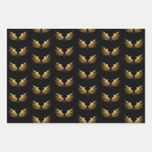 Golden Angel Wings op zwarte achtergrond Inpakpapier Vel (Voorkant)