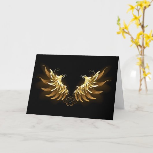 Golden Angel Wings op zwarte achtergrond Kaart (Gele Bloem)