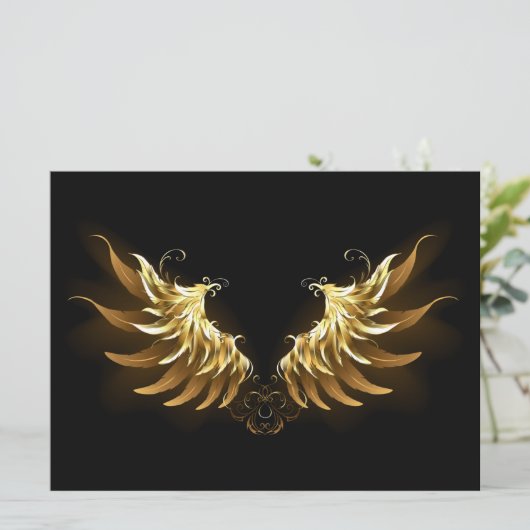 Golden Angel Wings op zwarte achtergrond Kaart (Staand voorkant)