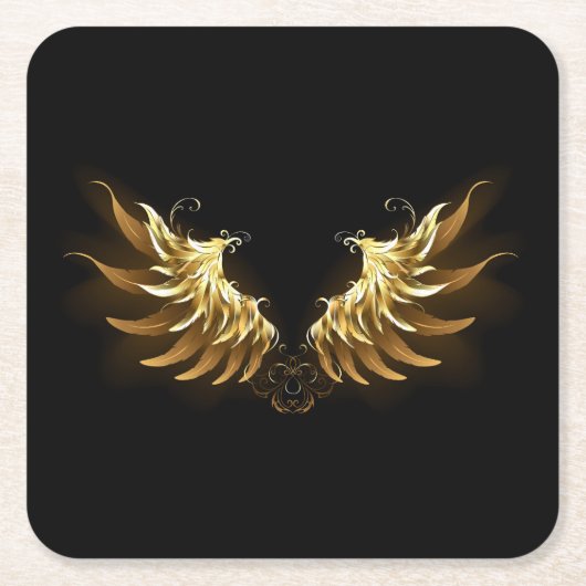 Golden Angel Wings op zwarte achtergrond Kartonnen Onderzetters (Voorkant)