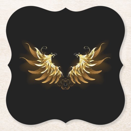 Golden Angel Wings op zwarte achtergrond Kartonnen Onderzetters (Voorkant)