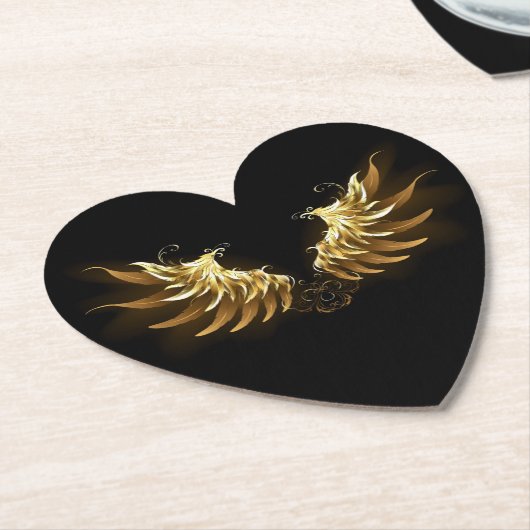 Golden Angel Wings op zwarte achtergrond Kartonnen Onderzetters (Gekanteld)