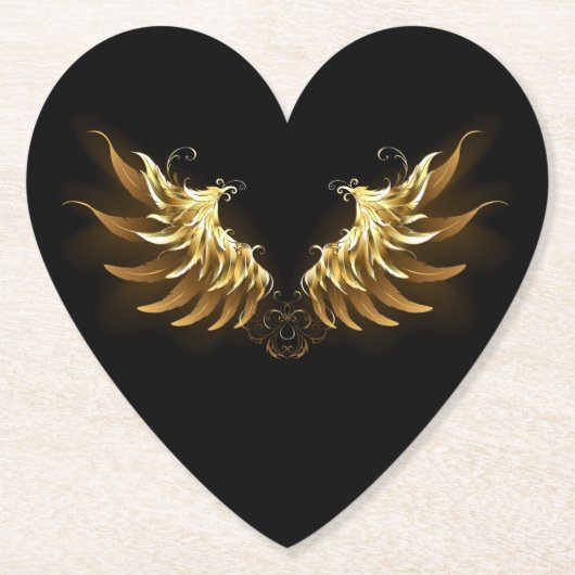 Golden Angel Wings op zwarte achtergrond Kartonnen Onderzetters (Voorkant)